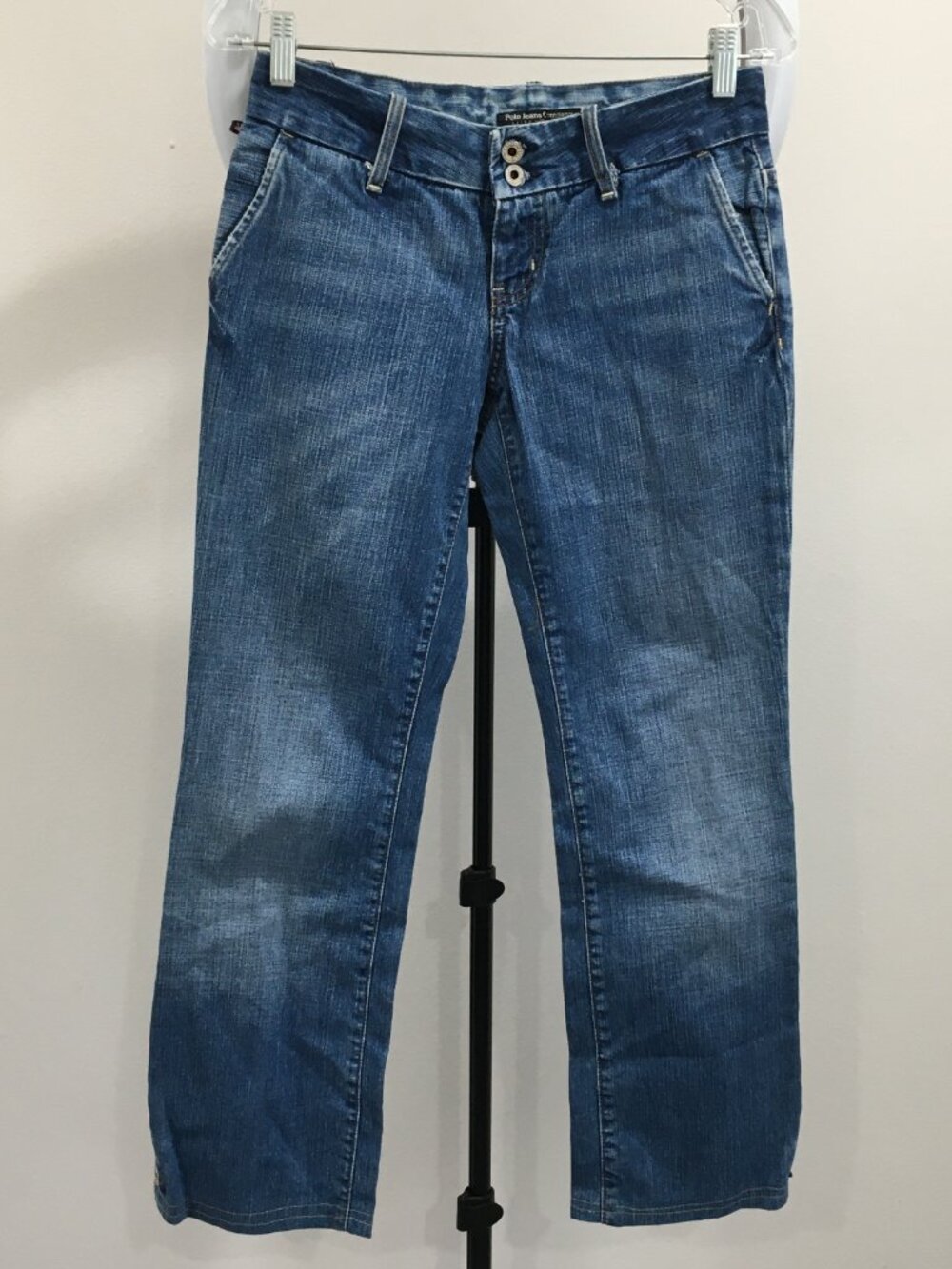 POLO Ralph Lauren Medium Wash Logo Button Hem Cropped Capri Jeans